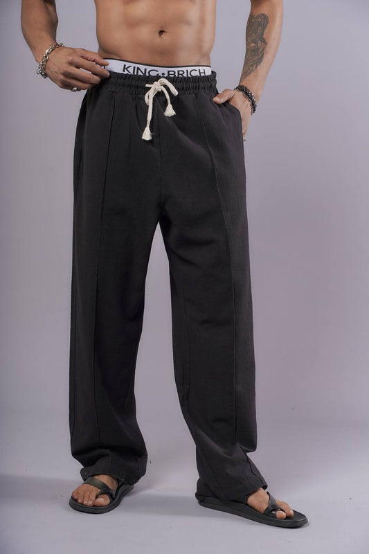 NuNu By King Siyah Likralı Keten Baggy Pantolon