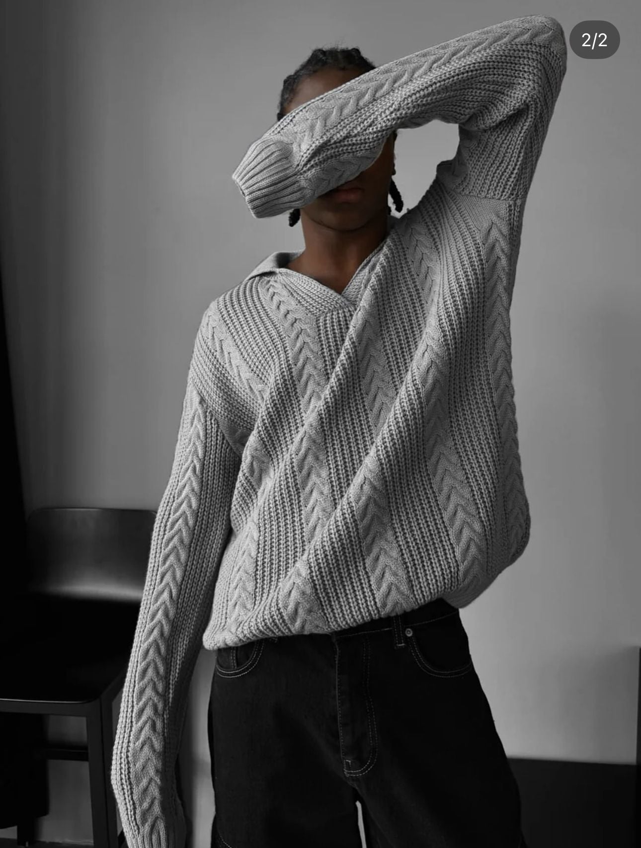 NuNu By Lagos Balık Sırtı V Yaka Erkek Açık Gri Kazak