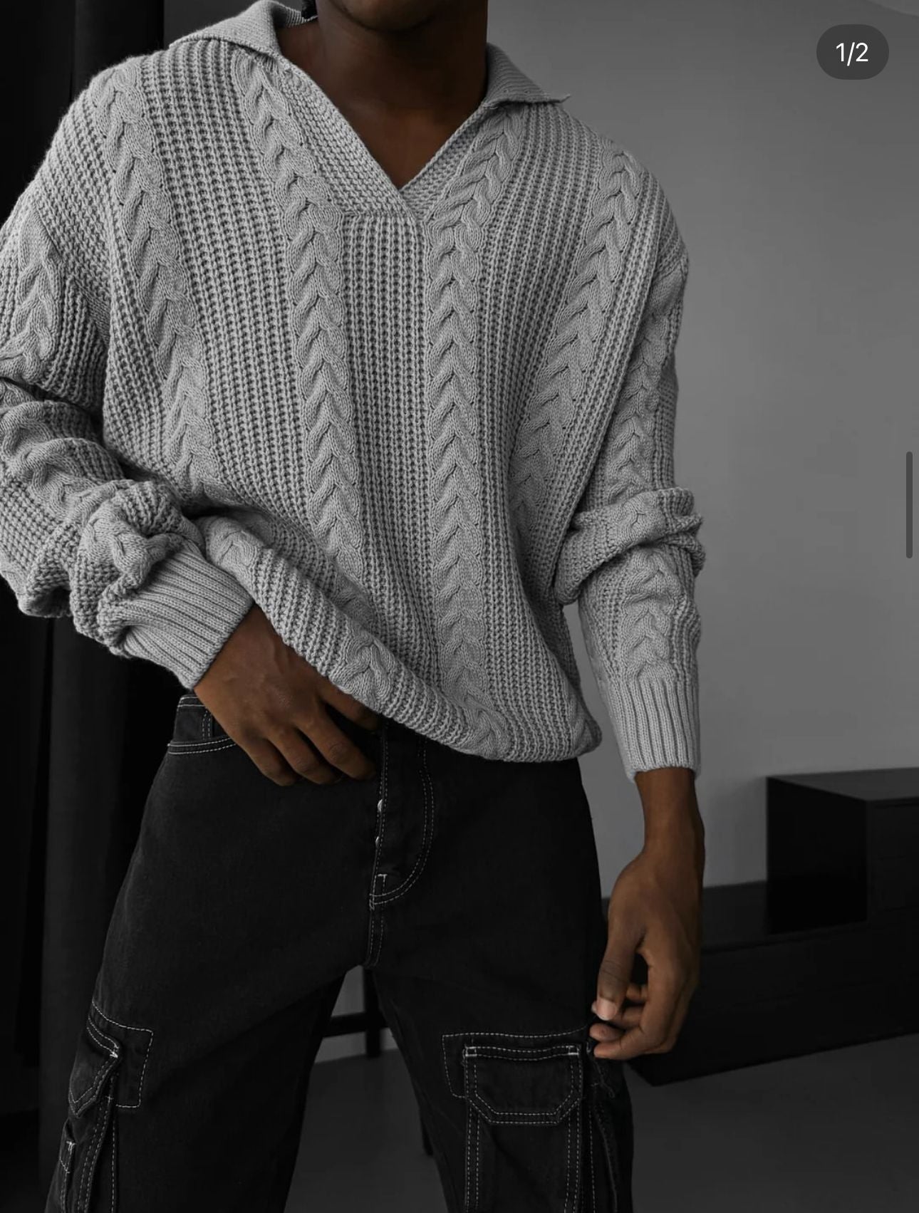 NuNu By Lagos Balık Sırtı V Yaka Erkek Açık Gri Kazak