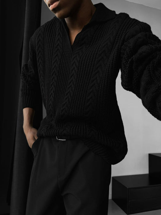 NuNu By Lagos Balık Sırtı V Yaka Erkek Siyah Kazak