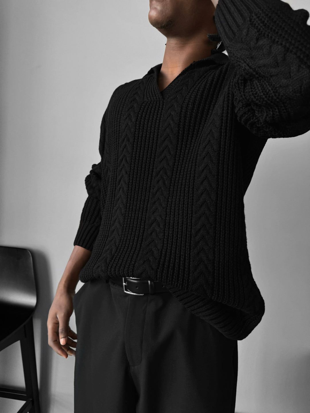 NuNu By Lagos Balık Sırtı V Yaka Erkek Siyah Kazak