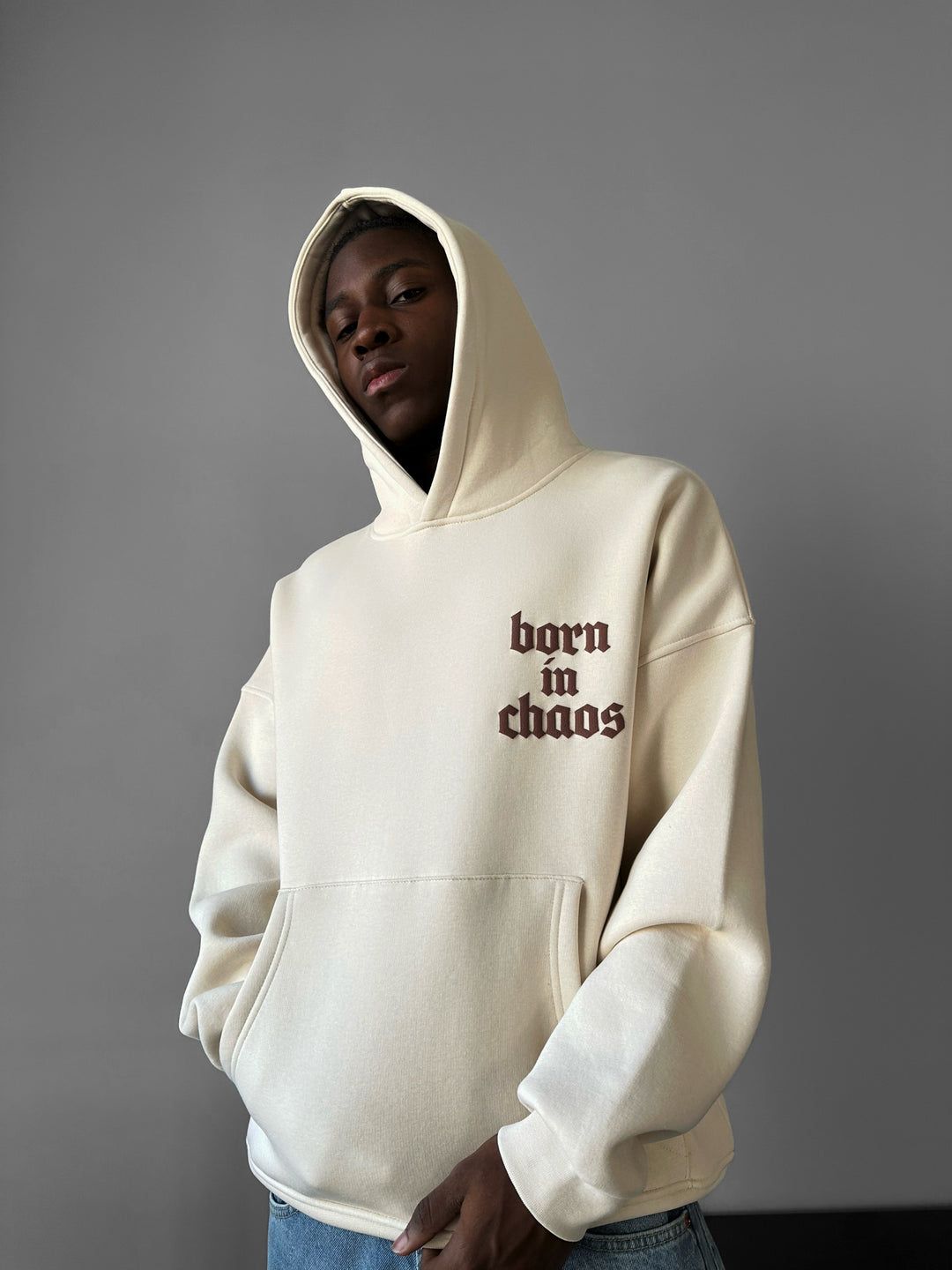 NuNu By Lagos Born in Chaos Bej Erkek Kapüşonlu Sweatshirt