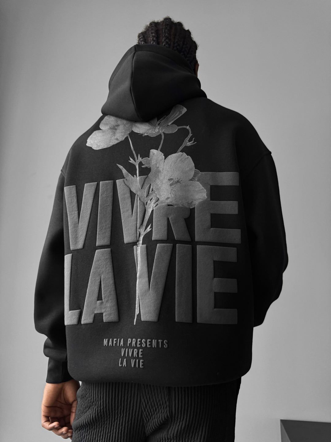NuNu By Lagos Vivre La Vie Oversize Siyah Erkek Kapüşonlu Sweatshirt