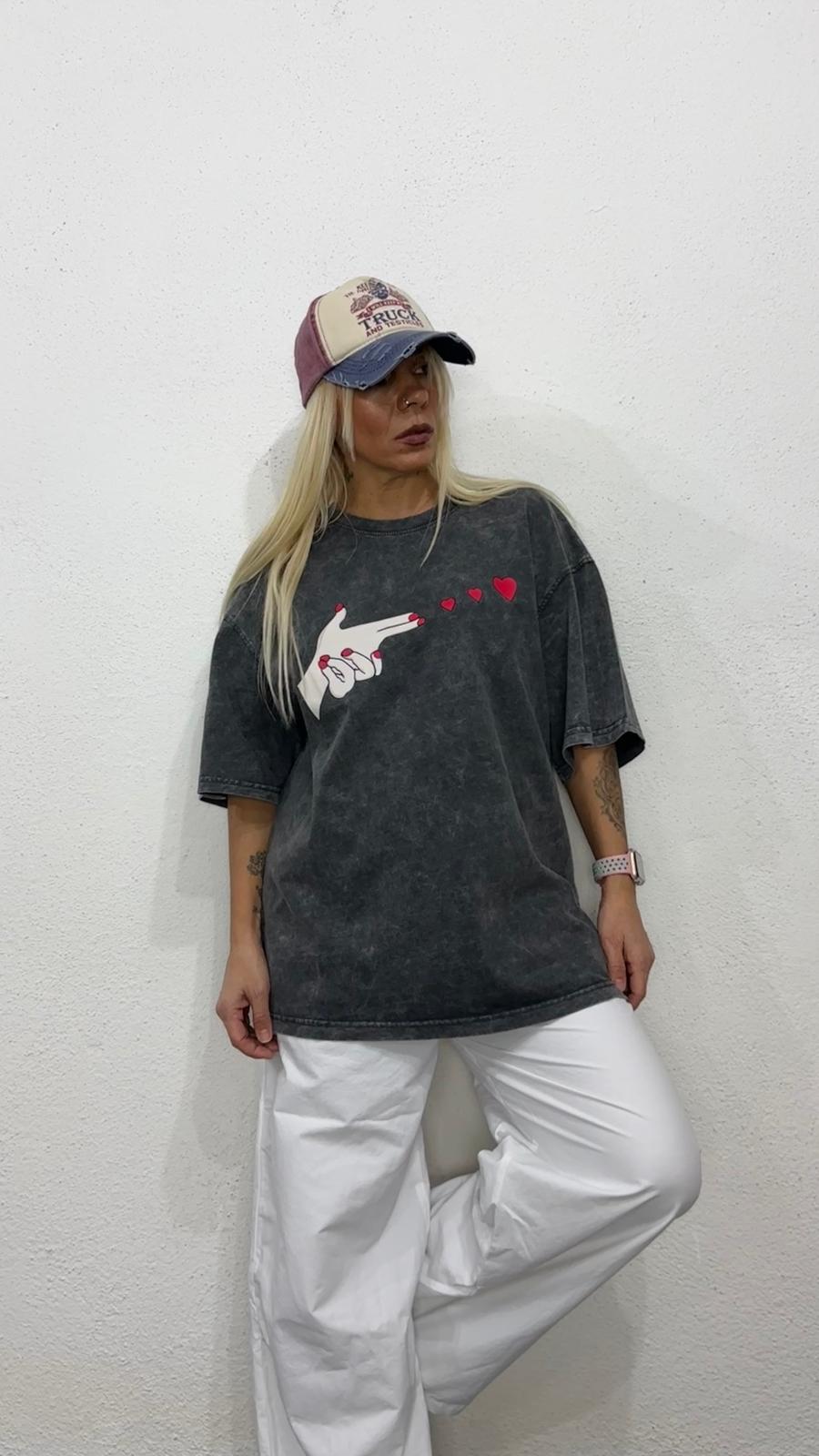 NuNu By Love Shot Antrasit Yıkama Oversize T-Shirt