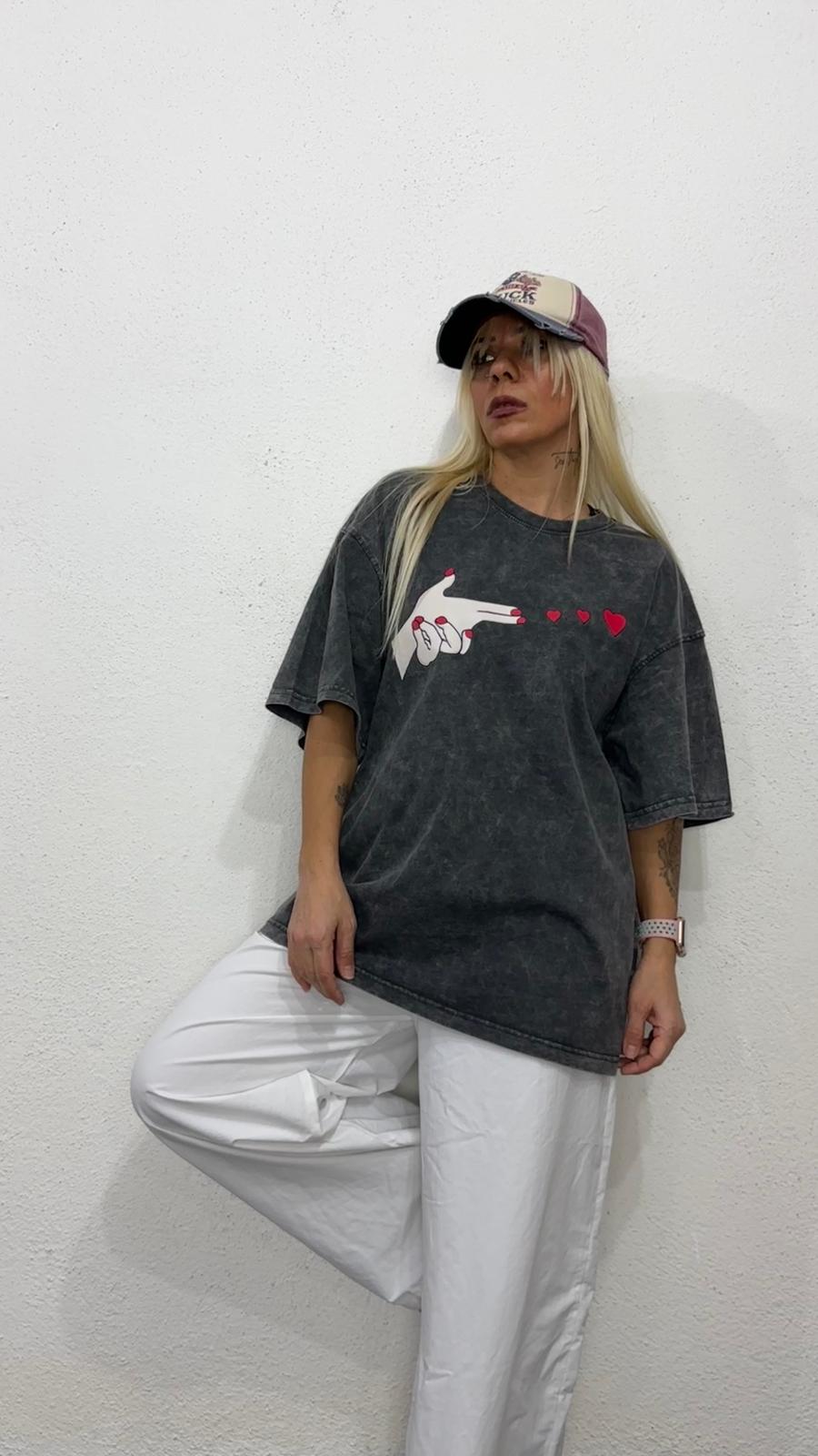 NuNu By Love Shot Antrasit Yıkama Oversize T-Shirt