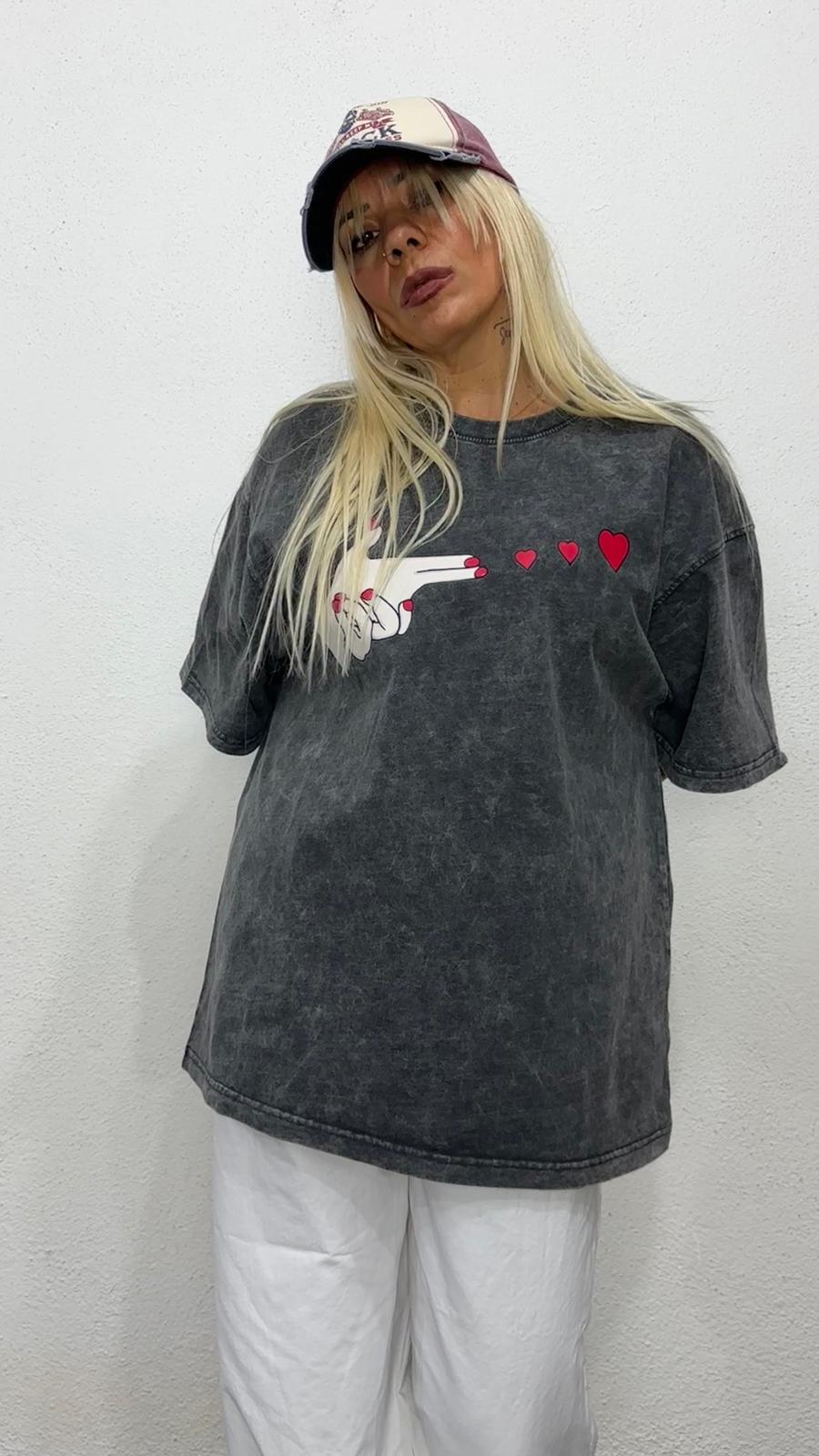 NuNu By Love Shot Antrasit Yıkama Oversize T-Shirt