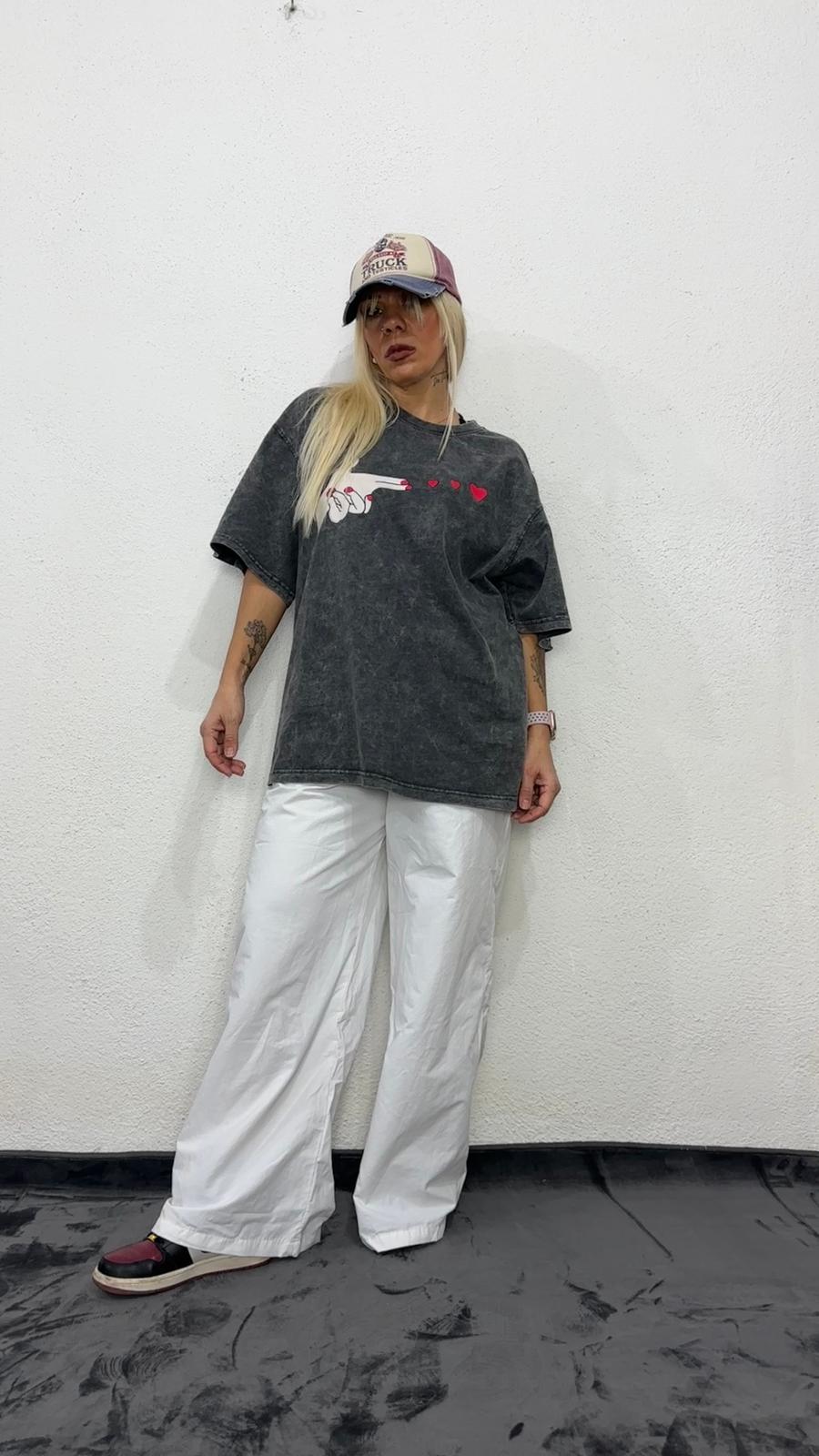 NuNu By Love Shot Antrasit Yıkama Oversize T-Shirt