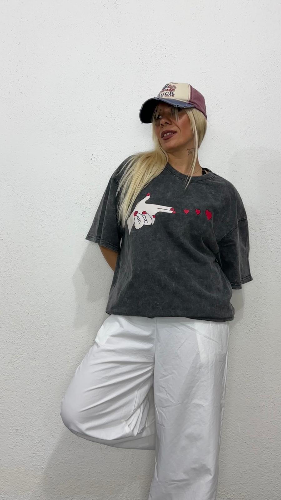 NuNu By Love Shot Antrasit Yıkama Oversize T-Shirt