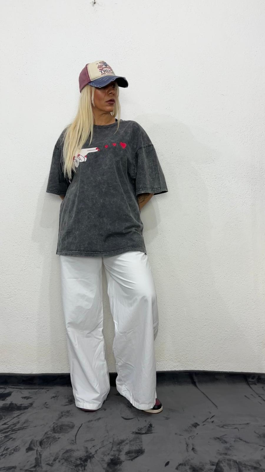 NuNu By Love Shot Antrasit Yıkama Oversize T-Shirt
