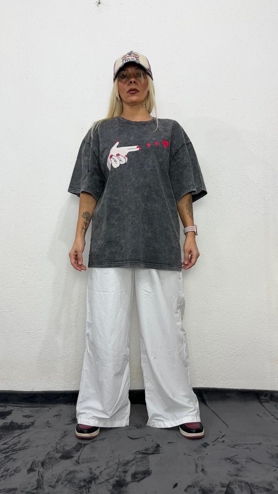 NuNu By Love Shot Antrasit Yıkama Oversize T-Shirt