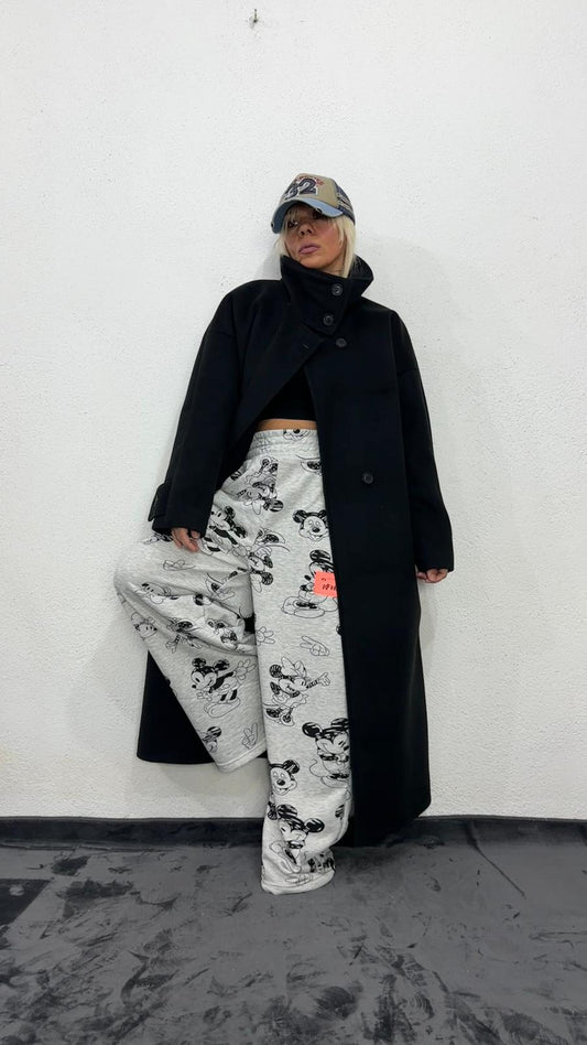 NuNu By Mause Baskılı Oversize Gri Pantolon