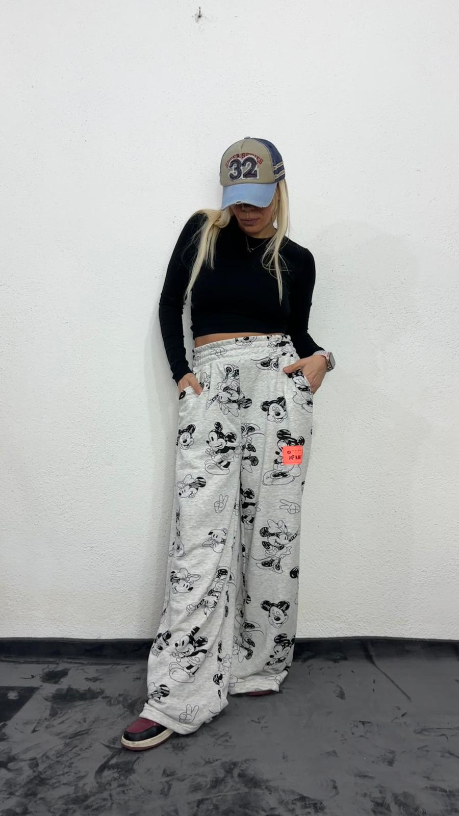 NuNu By Mause Baskılı Oversize Gri Pantolon