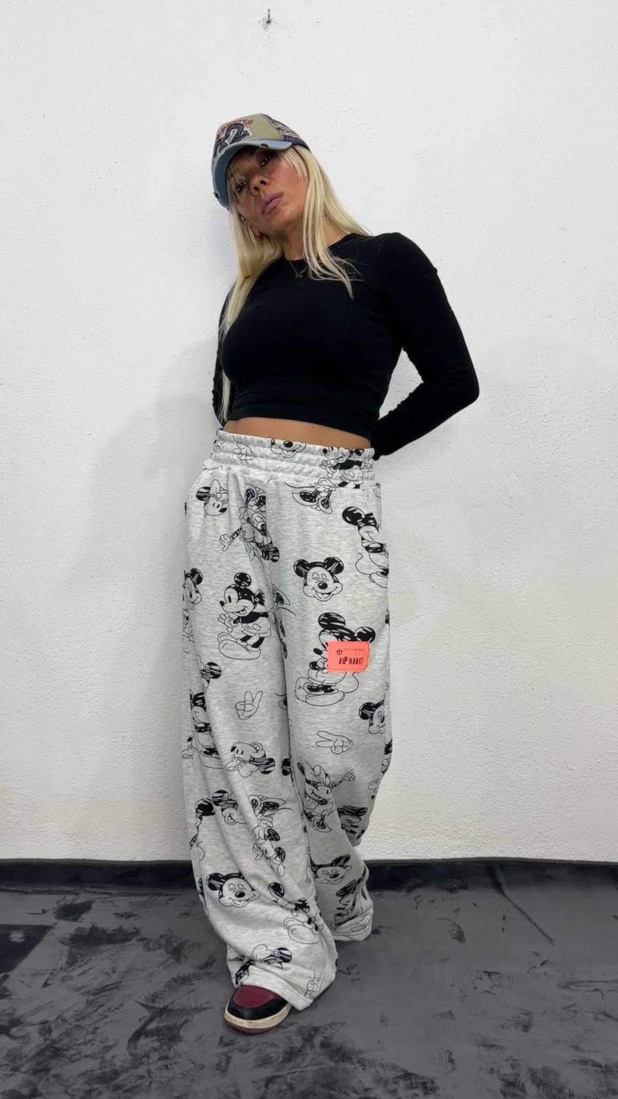 NuNu By Mause Baskılı Oversize Gri Pantolon