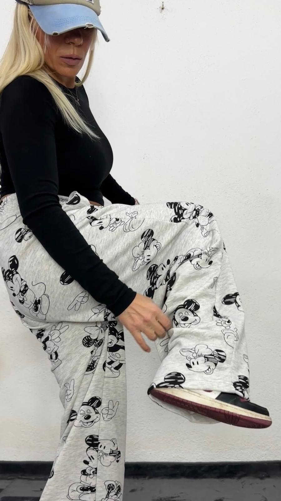 NuNu By Mause Baskılı Oversize Gri Pantolon