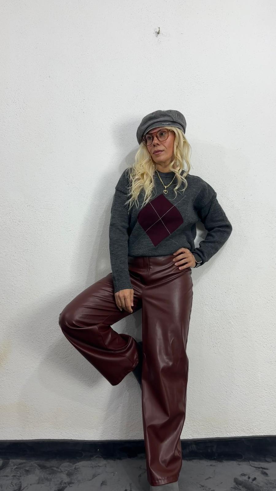 Nunu By Misty Grey Gri Bordo Baklava Desen Kazak