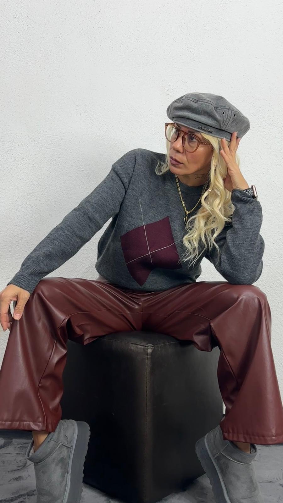 Nunu By Misty Grey Gri Bordo Baklava Desen Kazak