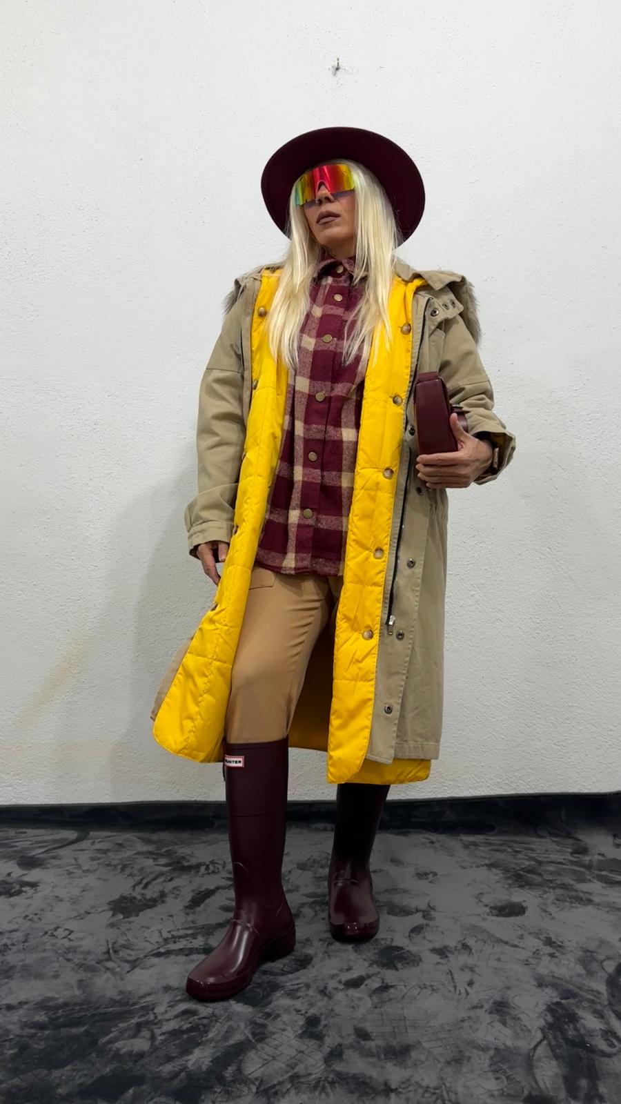 NuNu By Noir Bej Tüylü Kapüşonlu Oversize Gabardin Mont