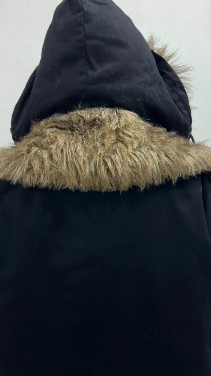 NuNu By Noir Siyah Tüylü Kapüşonlu Oversize Gabardin Mont