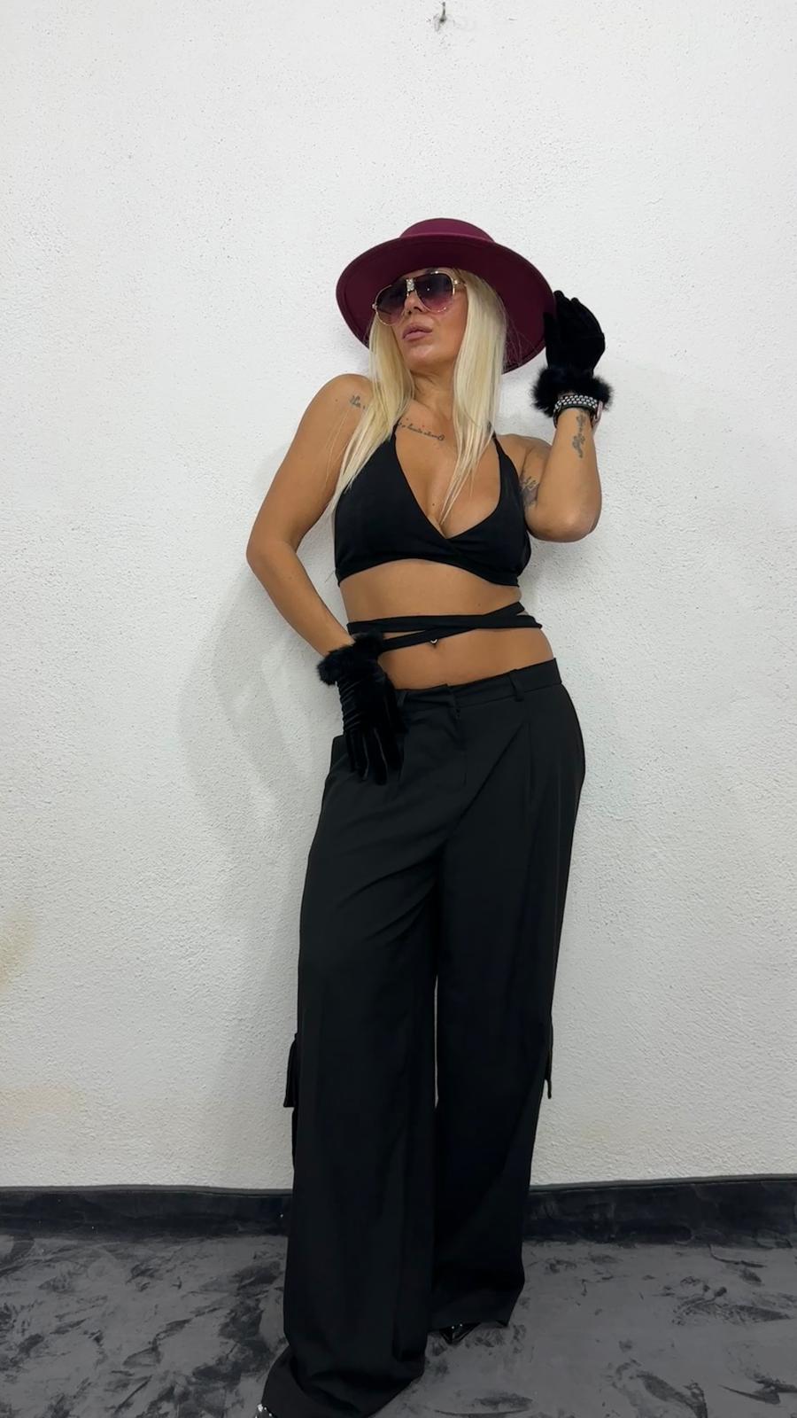 NuNu By Nova Wrap Siyah Crop Top