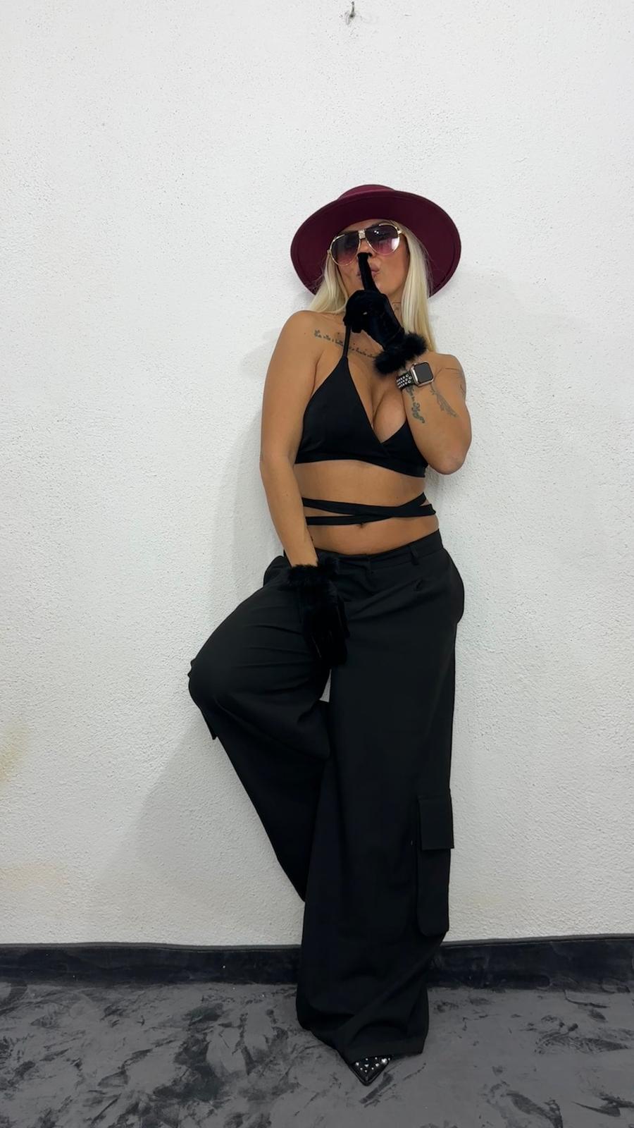 NuNu By Nova Wrap Siyah Crop Top