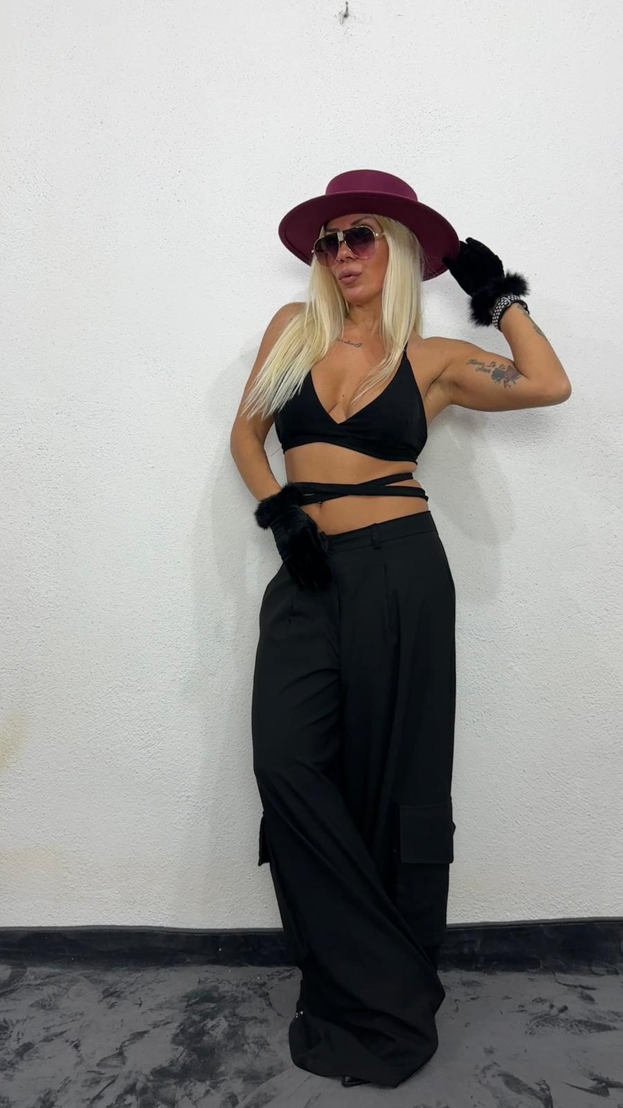 NuNu By Nova Wrap Siyah Crop Top