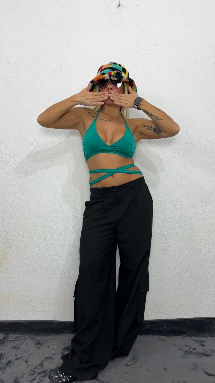 NuNu By Nova Wrap Yeşil Crop Top