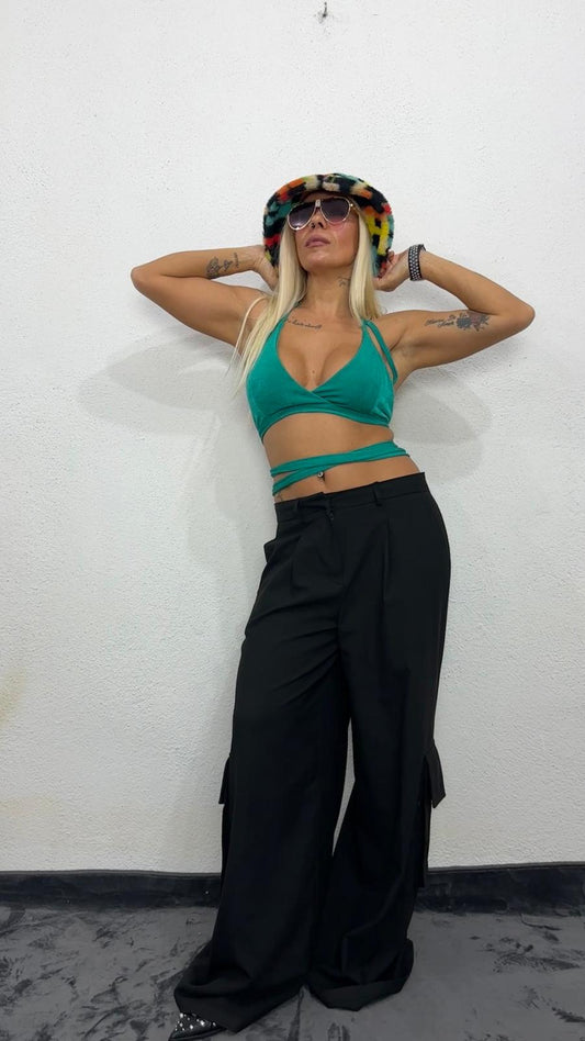 NuNu By Nova Wrap Yeşil Crop Top
