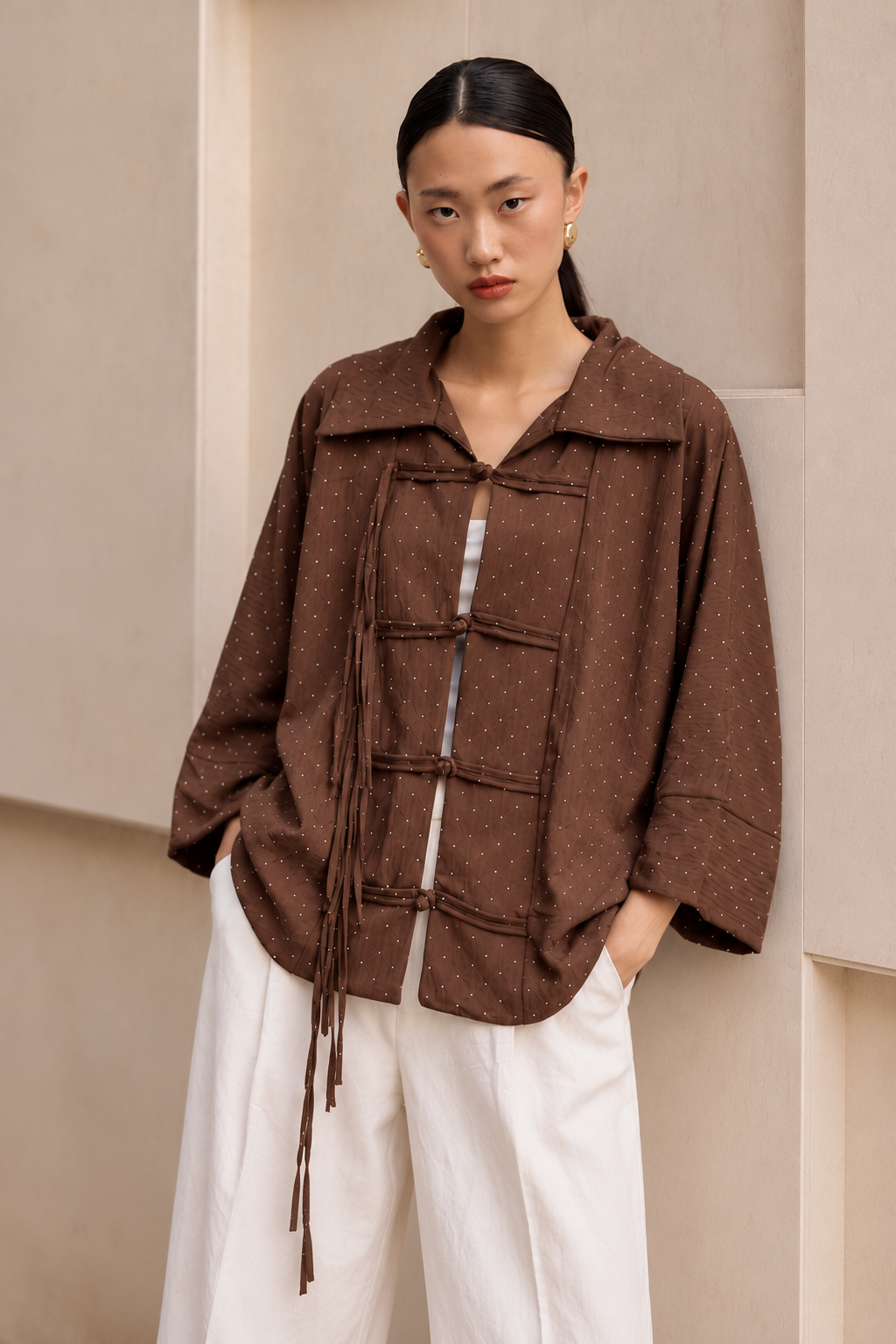 NuNu By Oriental Muse Puantiyeli Kadın Ceket Kahverengi