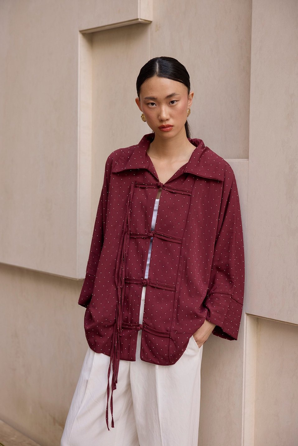 NuNu By Oriental Muse Puantiyeli Kadın Ceket Bordo