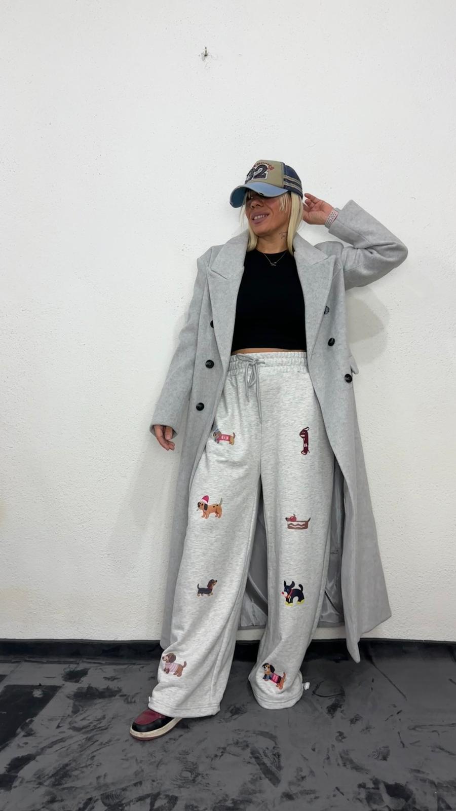 NuNu By Oversize Gri Köpek Baskılı Pantolon M-L