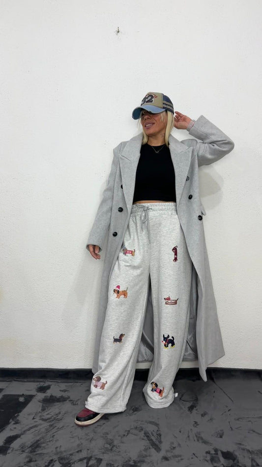 NuNu By Oversize Gri Köpek Baskılı Pantolon M-L