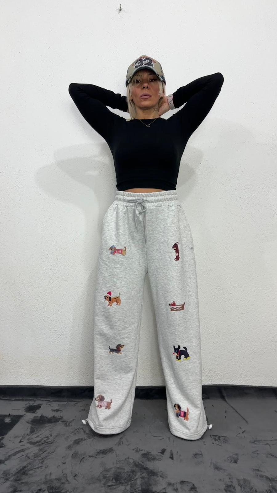NuNu By Oversize Gri Köpek Baskılı Pantolon