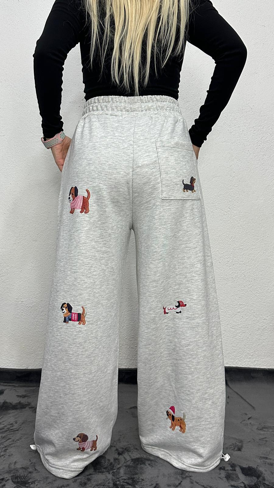 NuNu By Oversize Gri Köpek Baskılı Pantolon