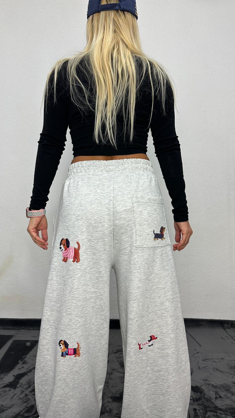 NuNu By Oversize Gri Köpek Baskılı Pantolon