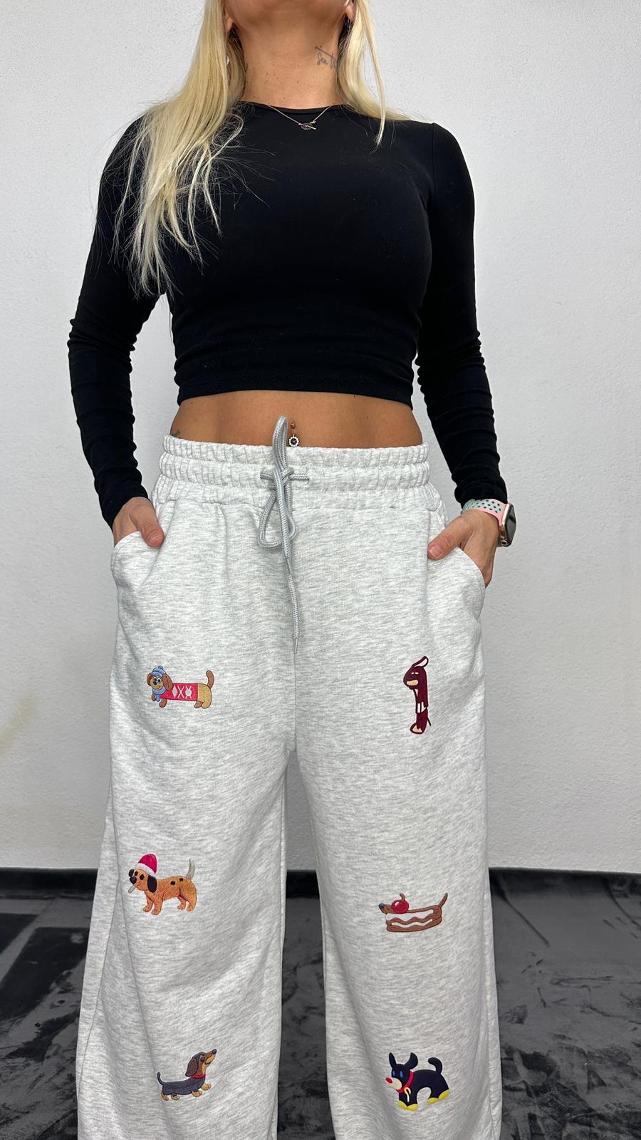 NuNu By Oversize Gri Köpek Baskılı Pantolon