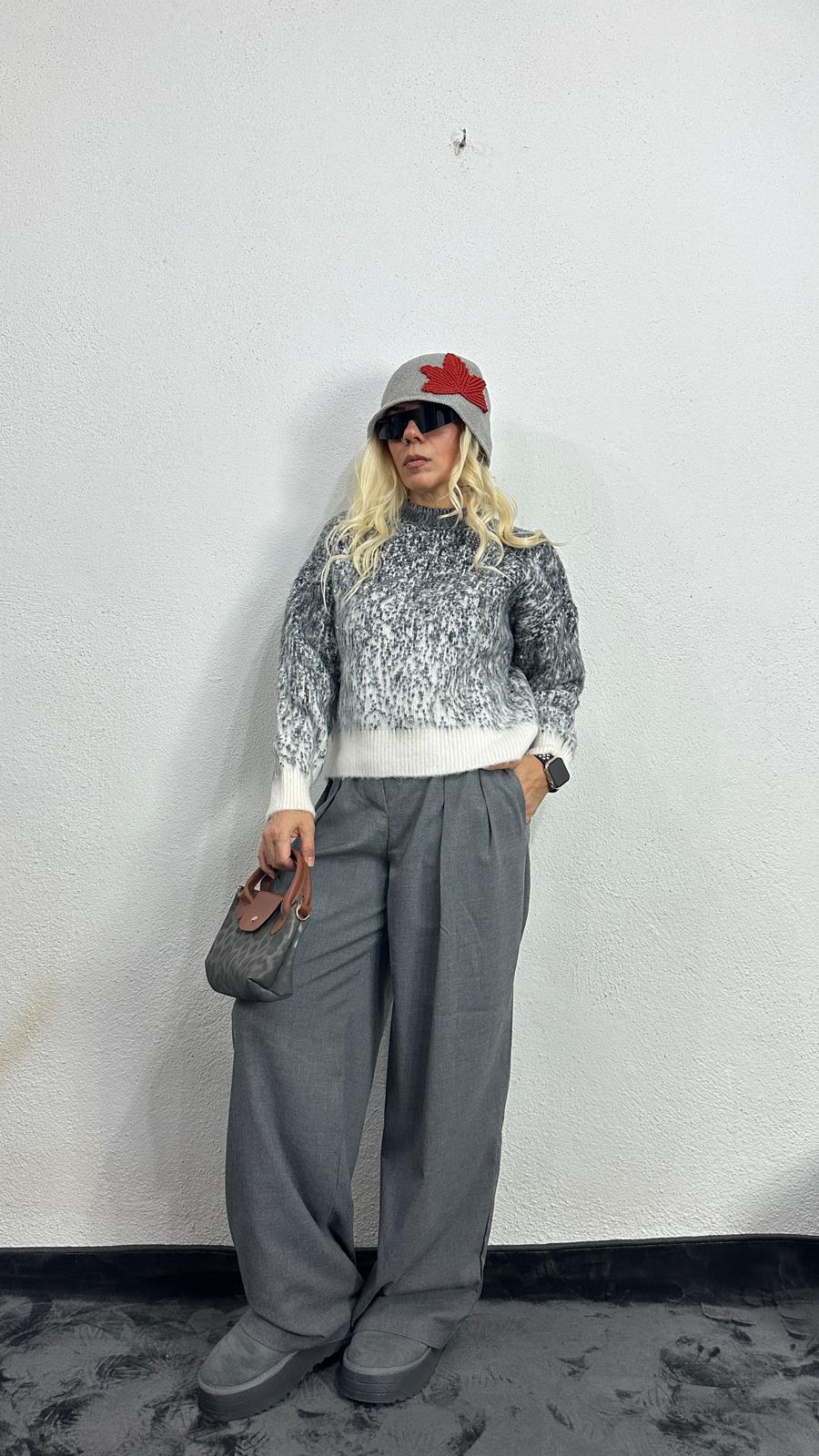 Nunu By Pure Harmony Ekru Gri Şardonlu Kazak