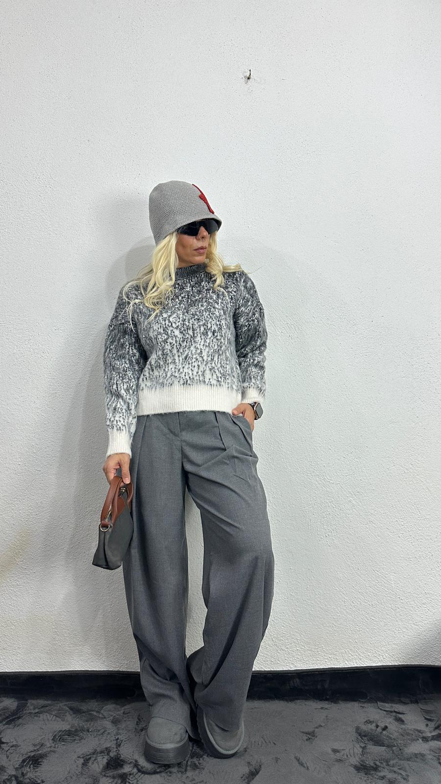 Nunu By Pure Harmony Ekru Gri Şardonlu Kazak