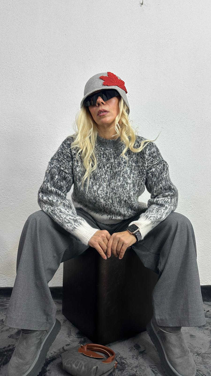 Nunu By Pure Harmony Ekru Gri Şardonlu Kazak