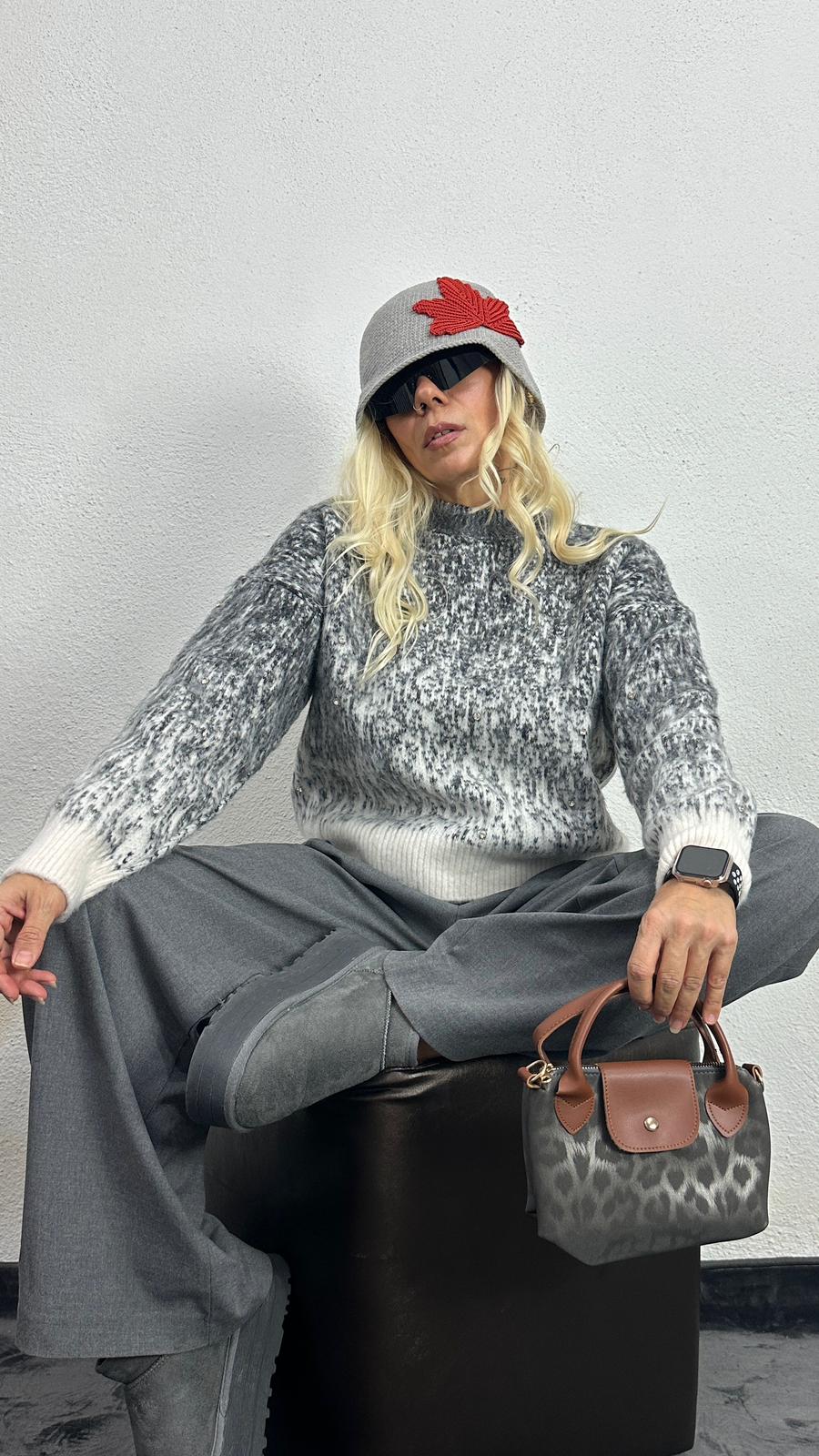 Nunu By Pure Harmony Ekru Gri Şardonlu Kazak