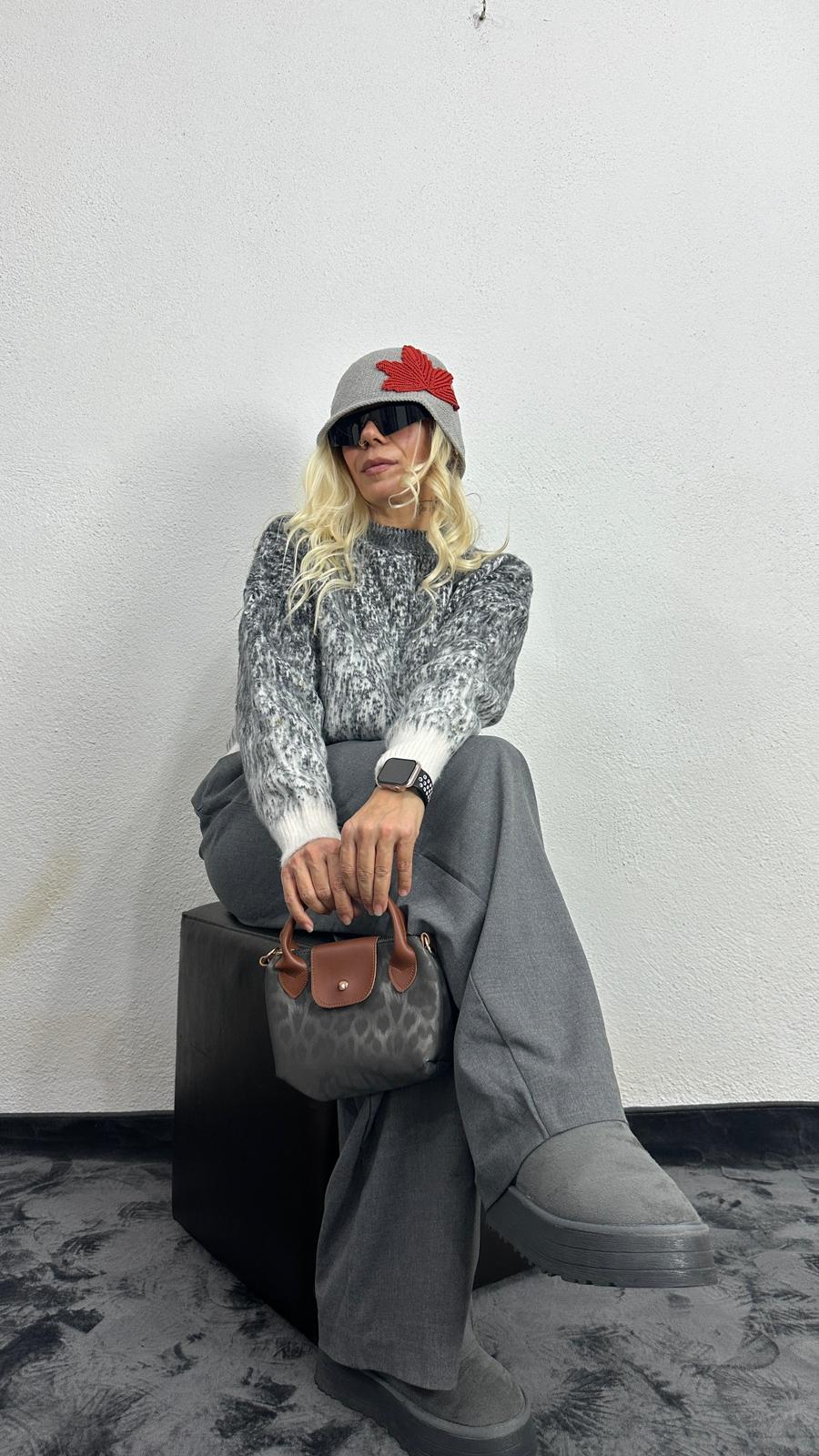 Nunu By Pure Harmony Ekru Gri Şardonlu Kazak