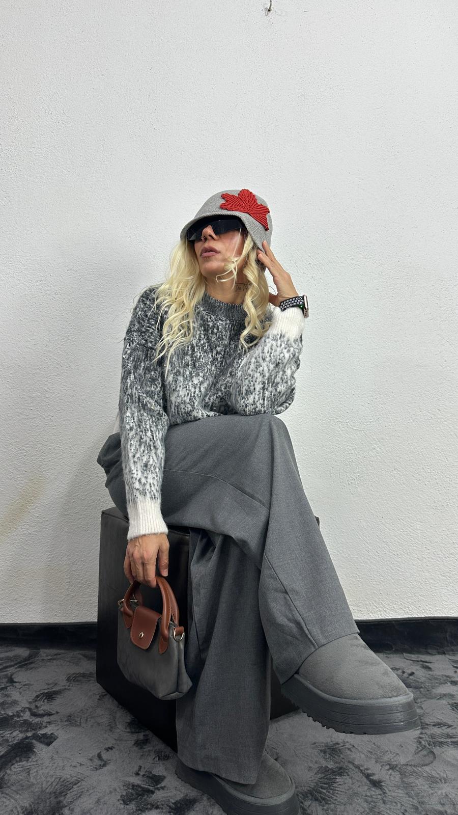 Nunu By Pure Harmony Ekru Gri Şardonlu Kazak