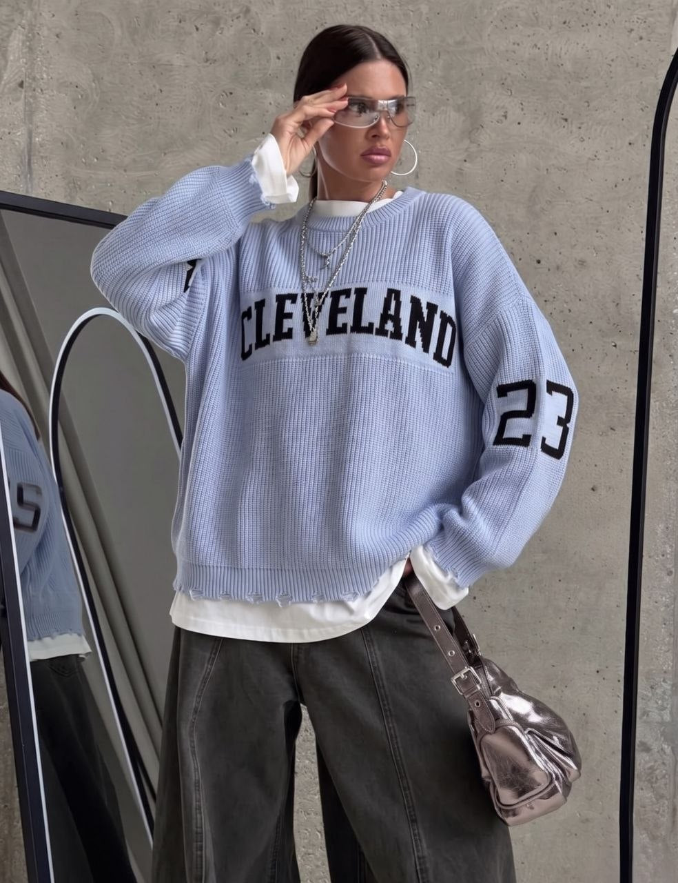 NuNu By QU Campus 23 Oversize Kadın Triko Kazak Açık Mavi