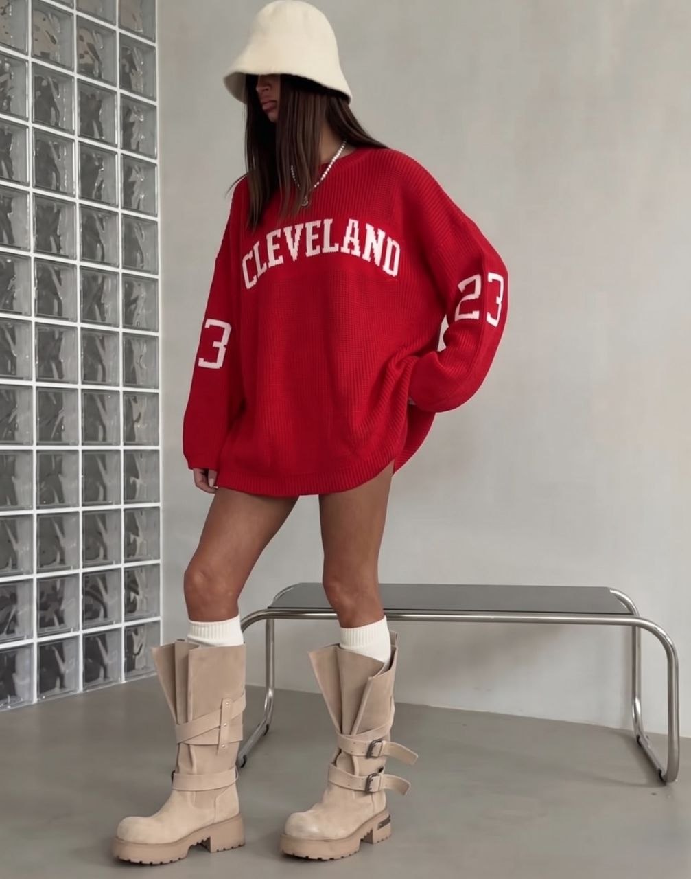 NuNu By QU Campus 23 Oversize Kadın Triko Kazak Kırmızı