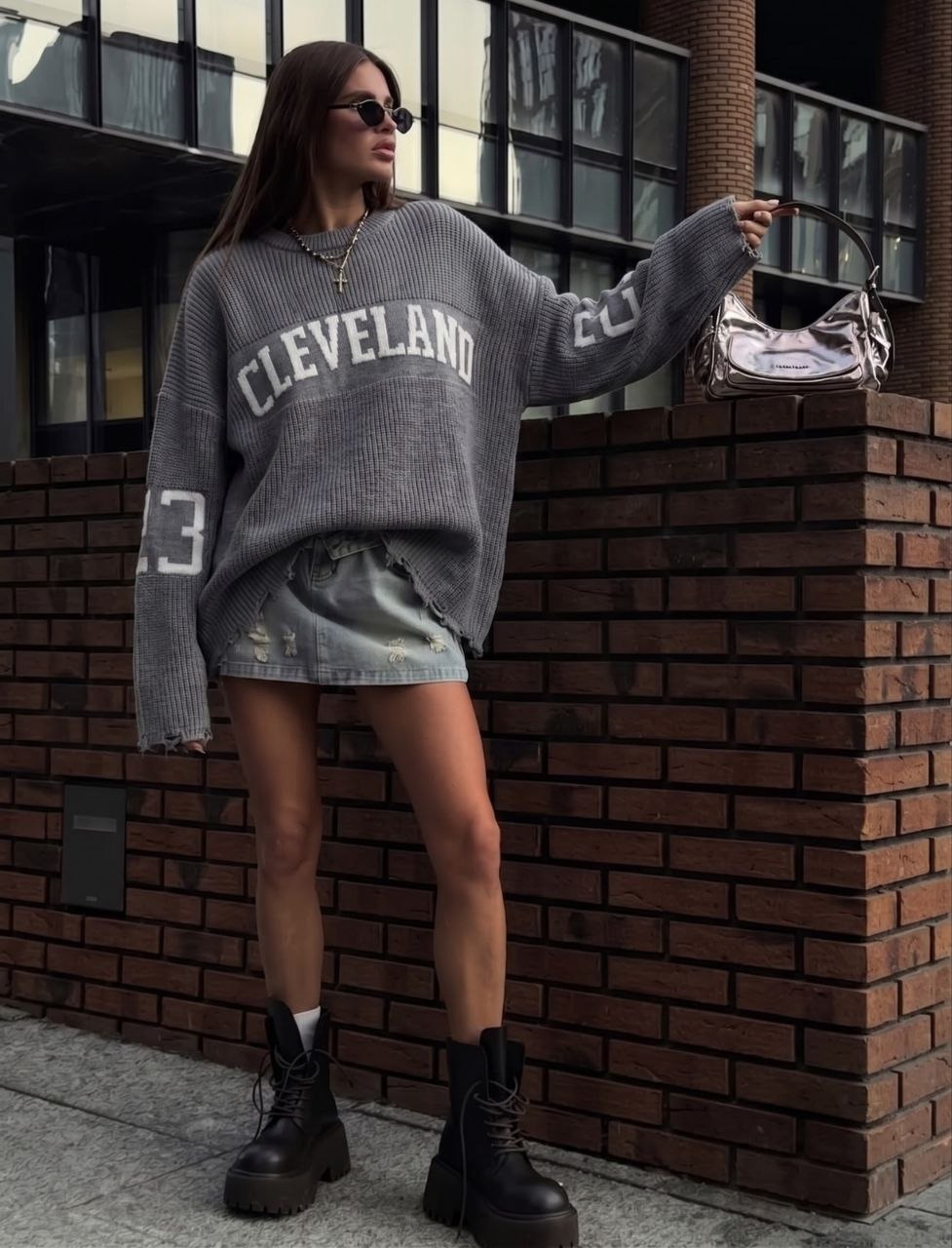 NuNu By QU Campus 23 Oversize Kadın Triko Kazak Gri