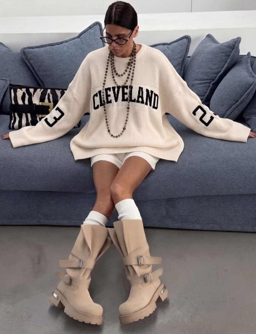 NuNu By QU Campus 23 Oversize Kadın Triko Kazak Krem