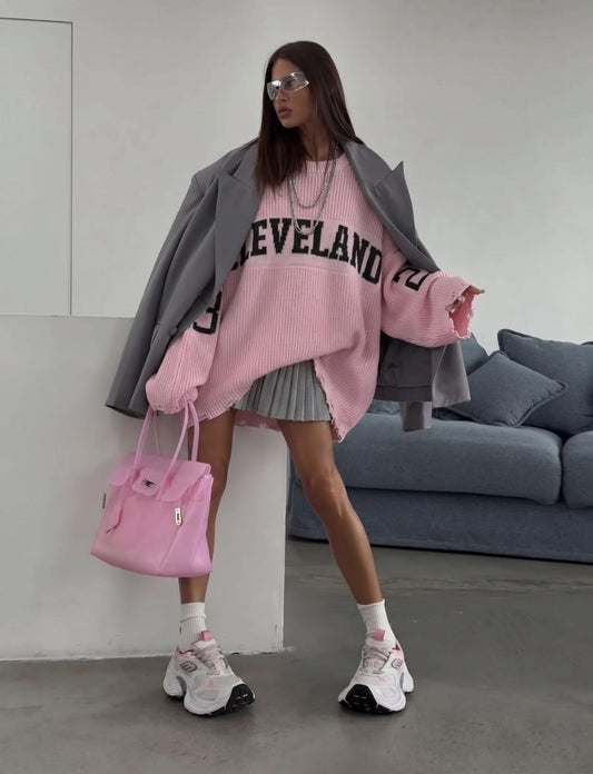 NuNu By QU Campus 23 Oversize Kadın Triko Kazak Pembe