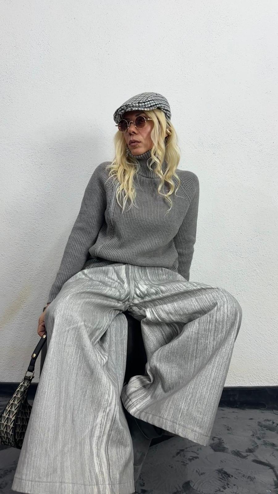 Nunu By Serenity Knit Gri Fermuarlı Kazak