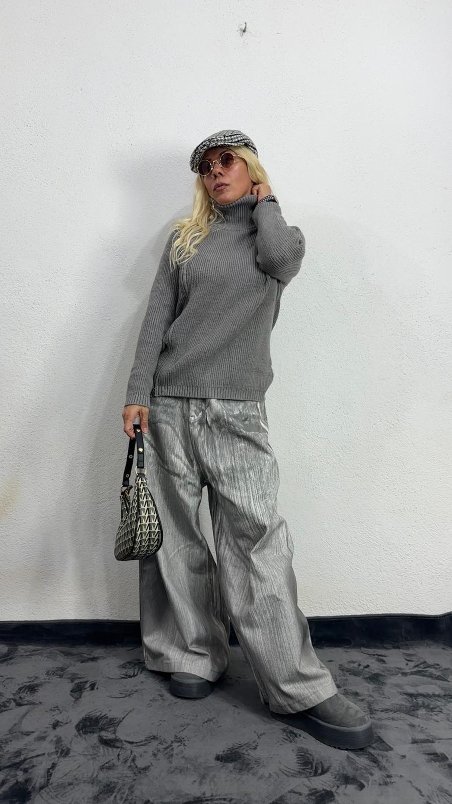 Nunu By Serenity Knit Gri Fermuarlı Kazak