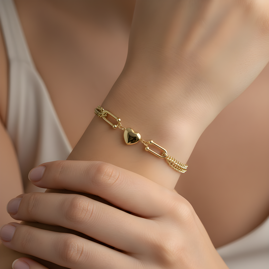 NuNu By Tfn Kalp Detay Çelik Bileklik Gold