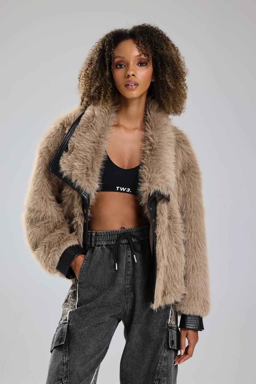 NuNu By TW Bej Cozy Rebel Peluş Kürk Ceket